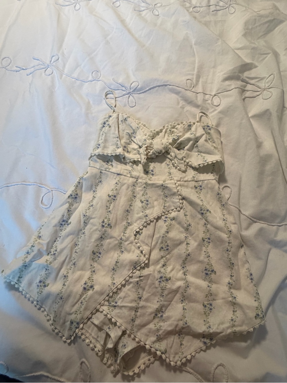 Cream Floral Tie-Front Romper
